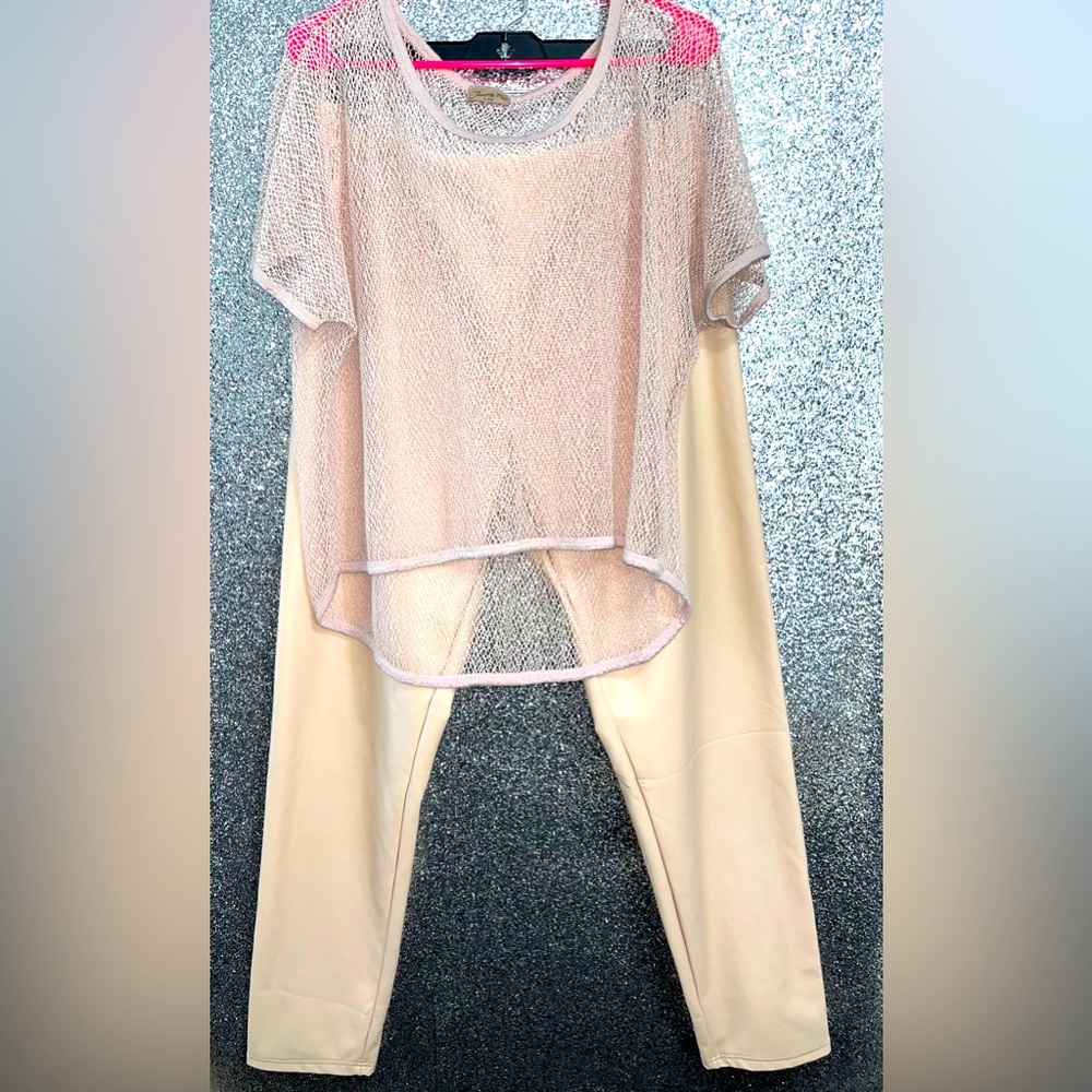 Women’s 2 Piece Faux Leather Pants Mesh top set